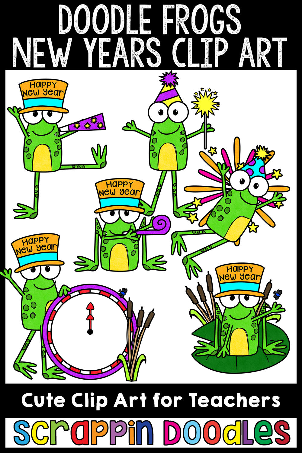 Doodle Frogs New Years clip art 