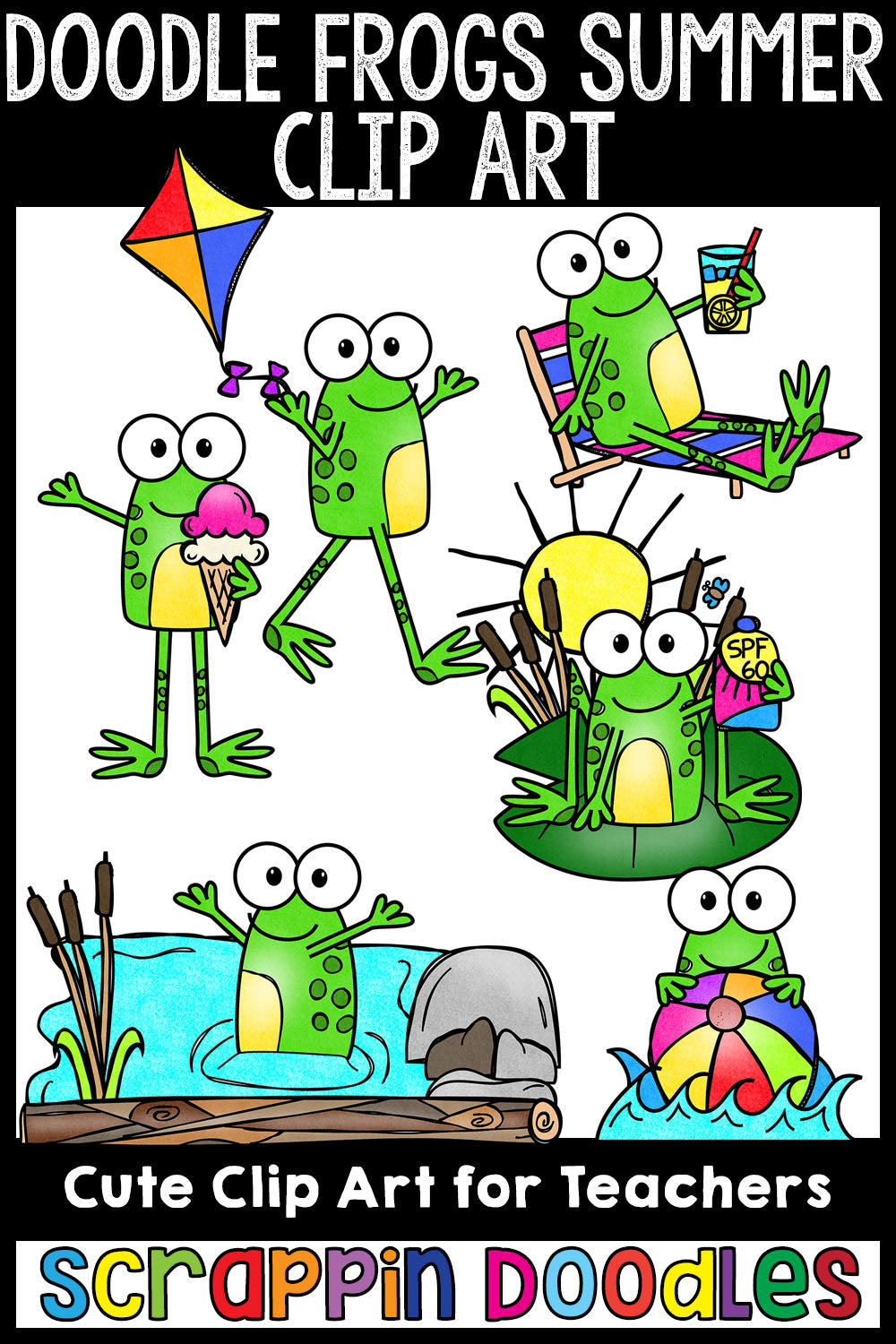 Doodle Frogs Summer Clip Art