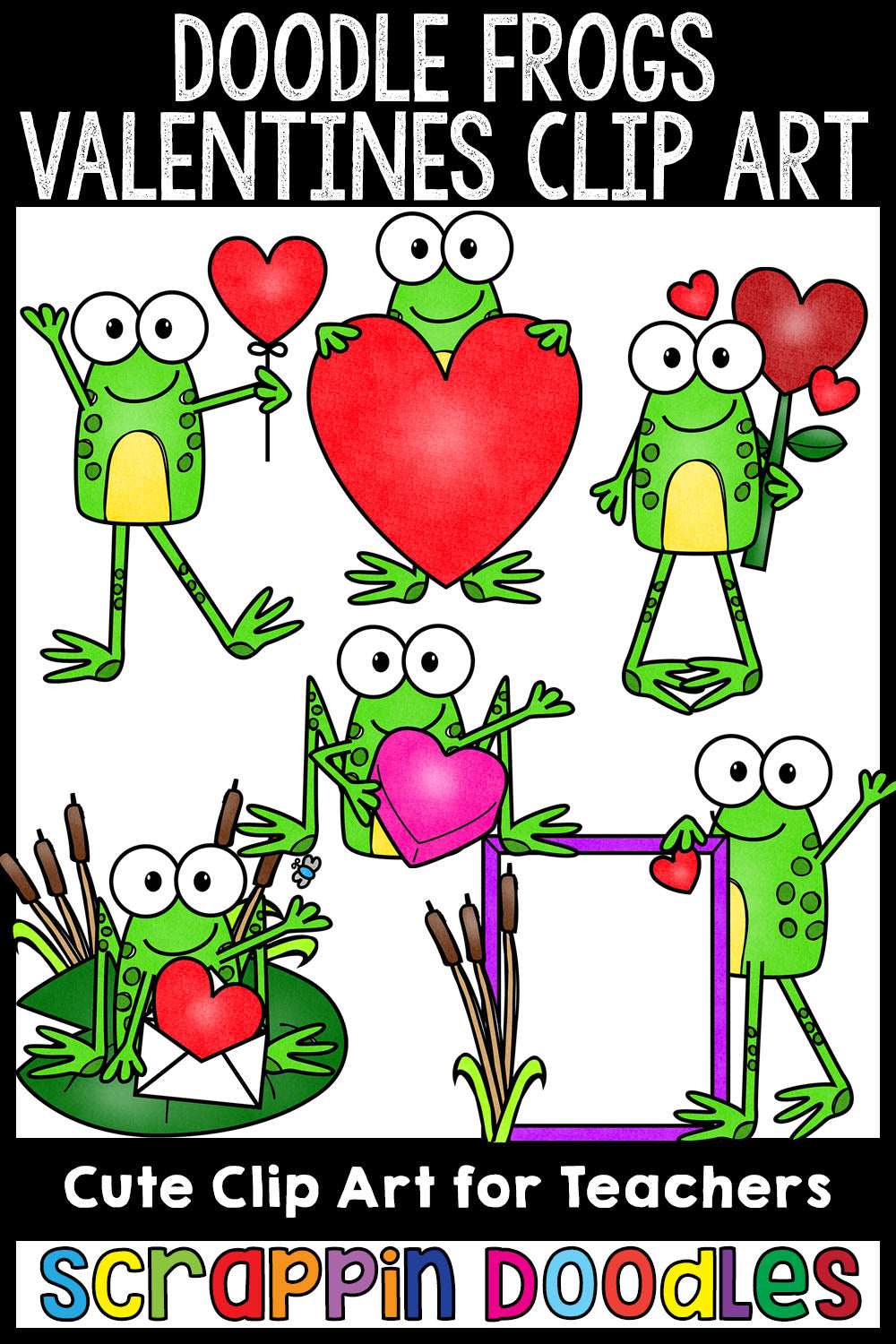 Doodle Frogs Valentine Clip Art Commercial Use