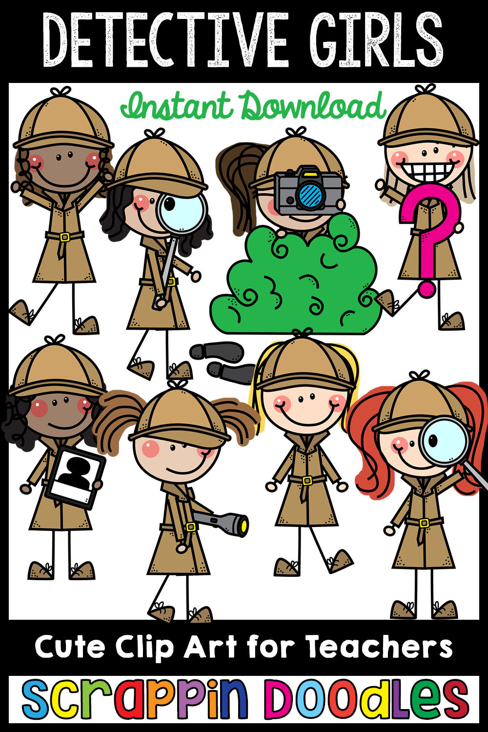 Doodle Girl Detectives Clip Art