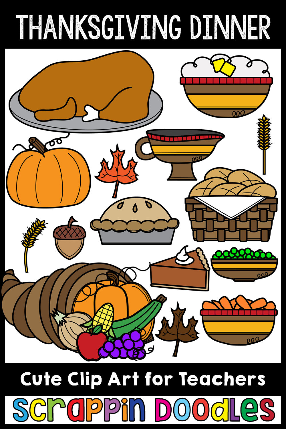 Thanksgiving Dinner ClipArt - Thanksgiving Food Graphics - Turkey Dinner