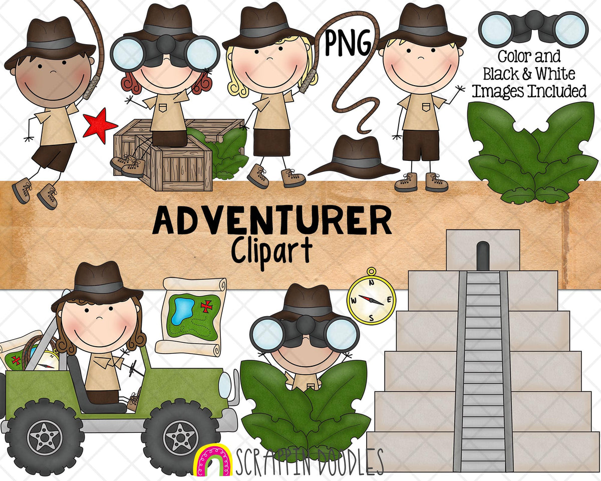 Adventurer ClipArt - Jeep Adventure - Jungle Jeep - Explorer - Treasure Hunter - Commercial Use PNG Sublimation