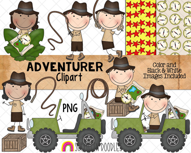 Adventurer ClipArt - Jeep Adventure - Jungle Jeep - Explorer - Treasure Hunter - Commercial Use PNG Sublimation