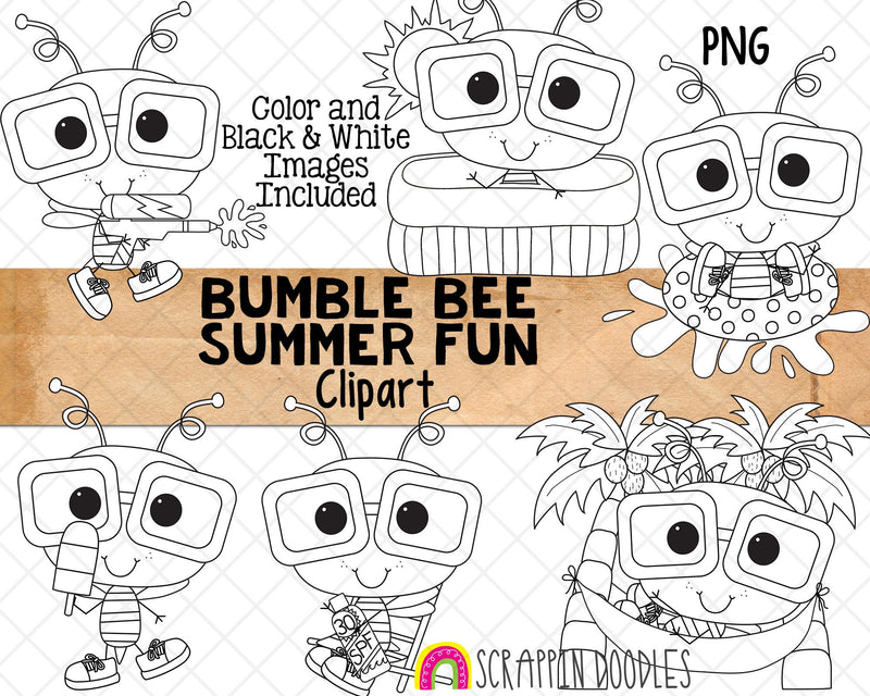 Bumble Bee Summer Fun ClipArt - Commercial Use - Sublimation - Hand Drawn PNG