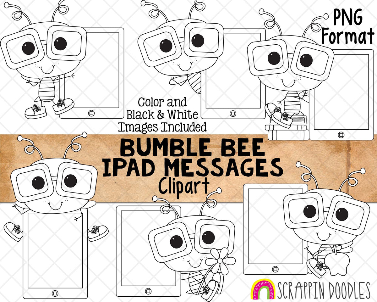 Bumble Bee iPad Messages ClipArt - Commercial Use - Sublimation - Hand Drawn PNG