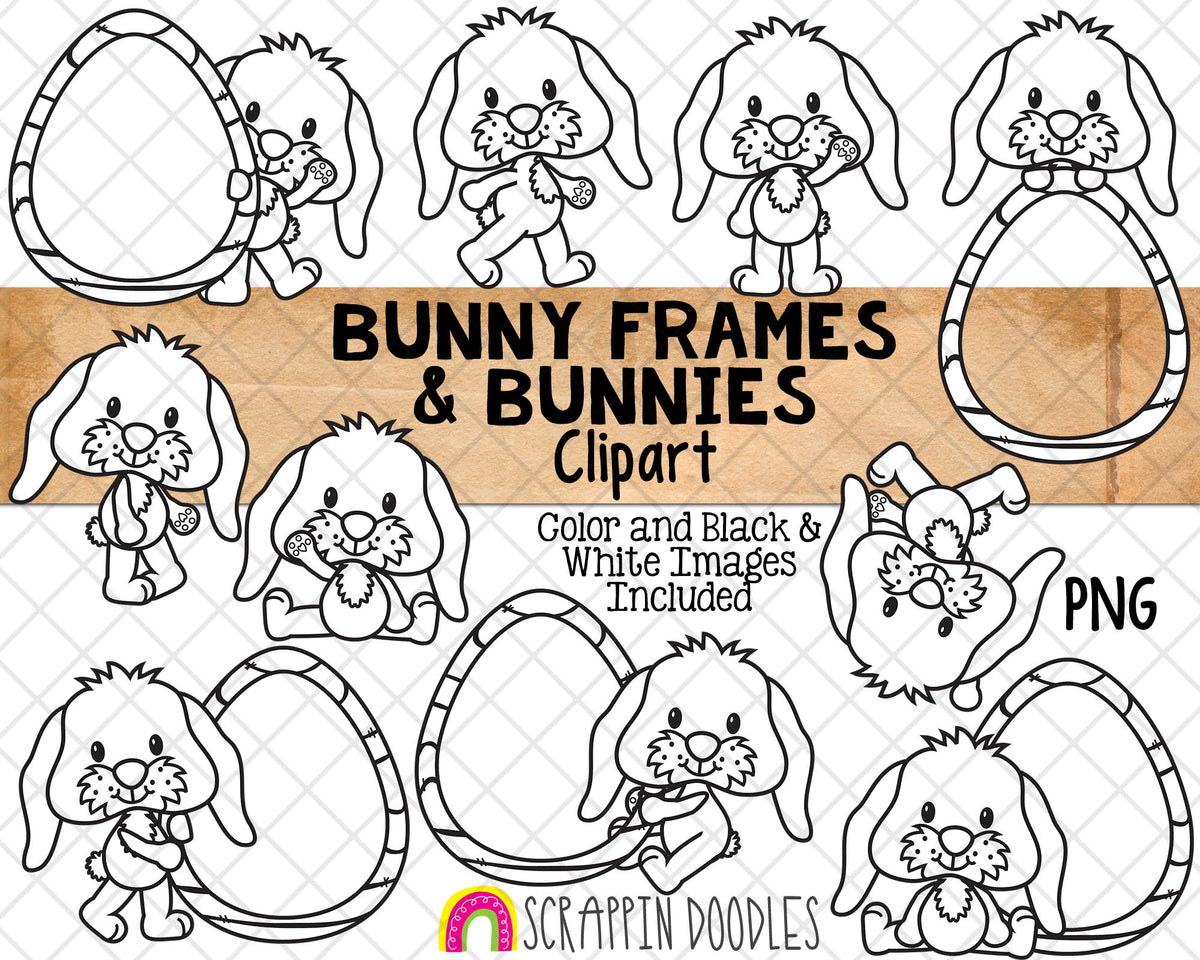 Bunny Frames & Bunnies ClipArt - Rabbit Clip Art - Handrawn PNG - Commercial Use - Sublimation - PNG