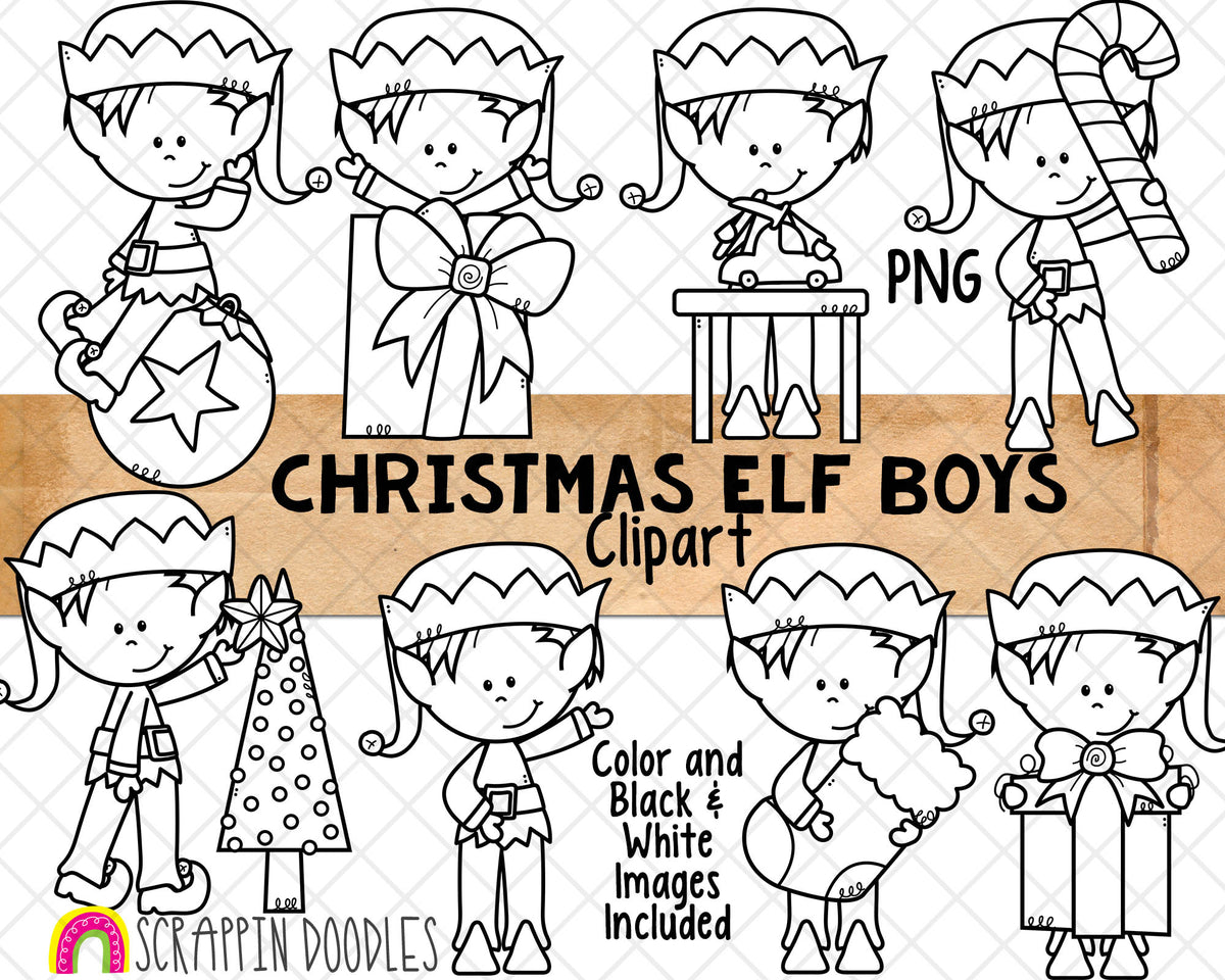 Christmas Elf Clip Art - Boy Elf Graphics - Elves - Hand Drawn PNG