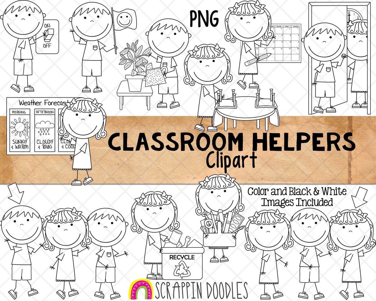 Classroom Helpers ClipArt - Kids Doing Classroom Chores ClipArt - Commercial Use PNG - Sublimation Graphics