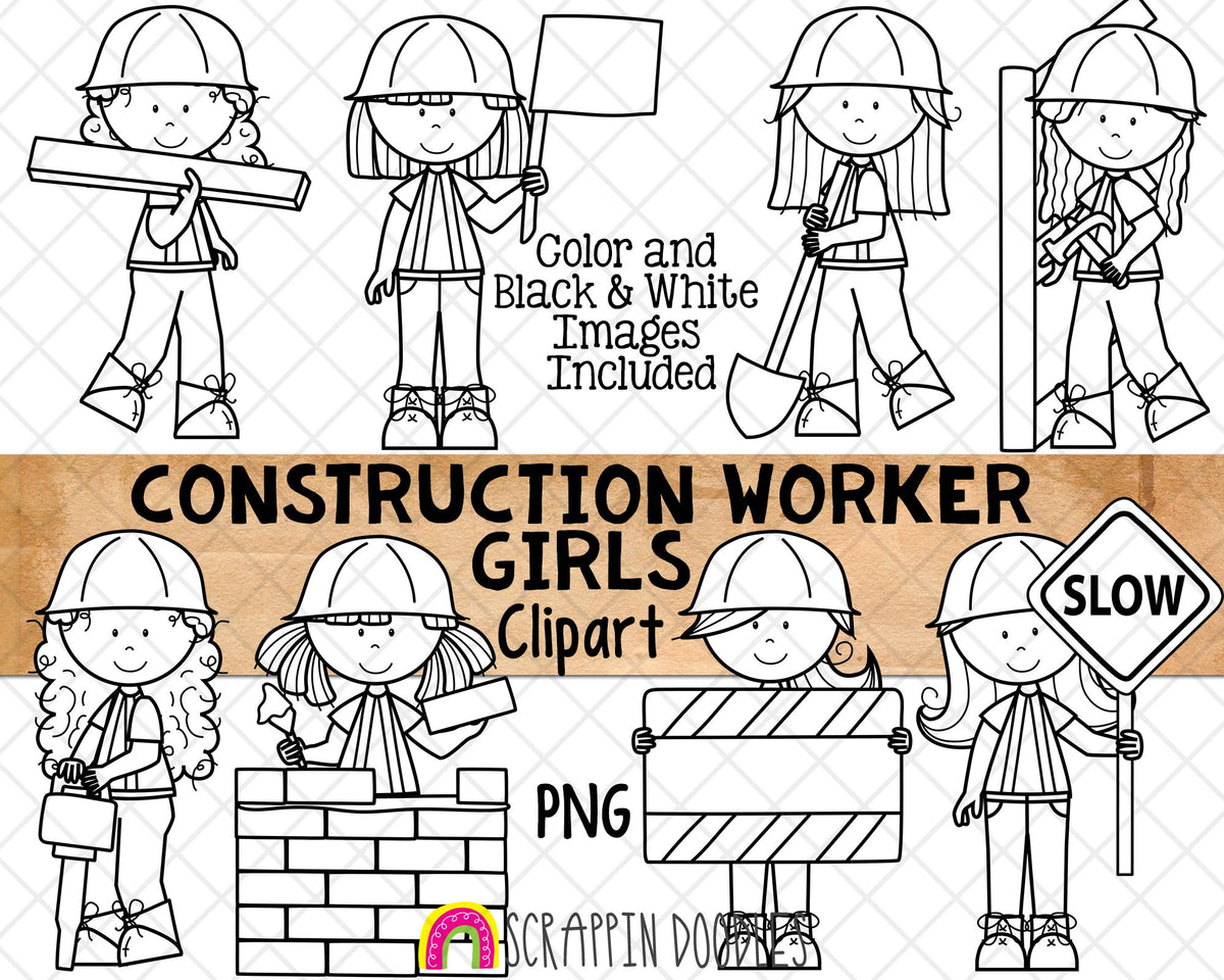 Construction Worker ClipArt - Girls Doing Construction - Brick Layer - Carpenter - Flag woman - Commercial Use PNG