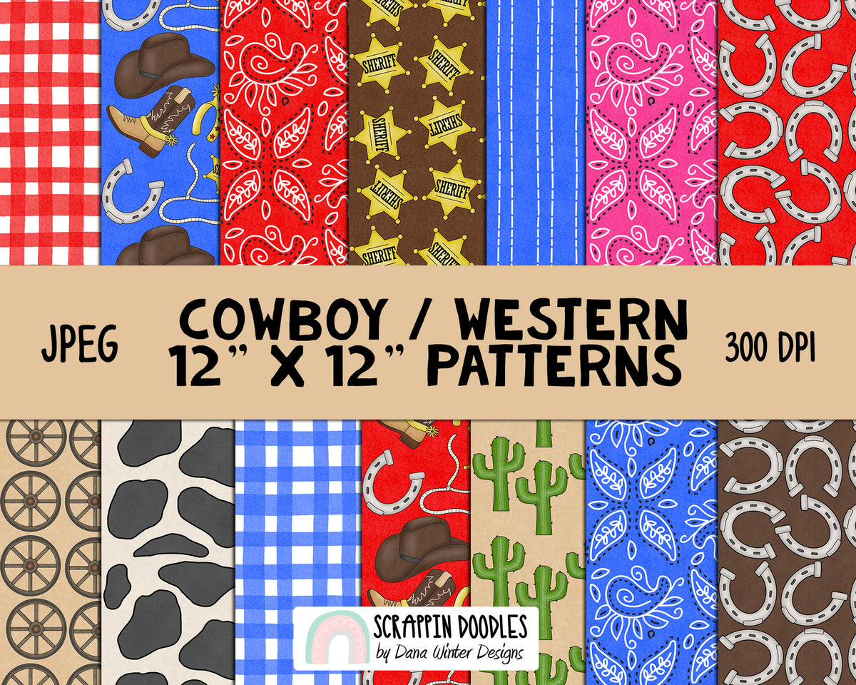 Cowboy Western Patterns - Western Backgrounds - South West Pattern - Southwest ClipArt - Cowboy ClipArt - Cowgirl ClipArt - Seamless Pattern