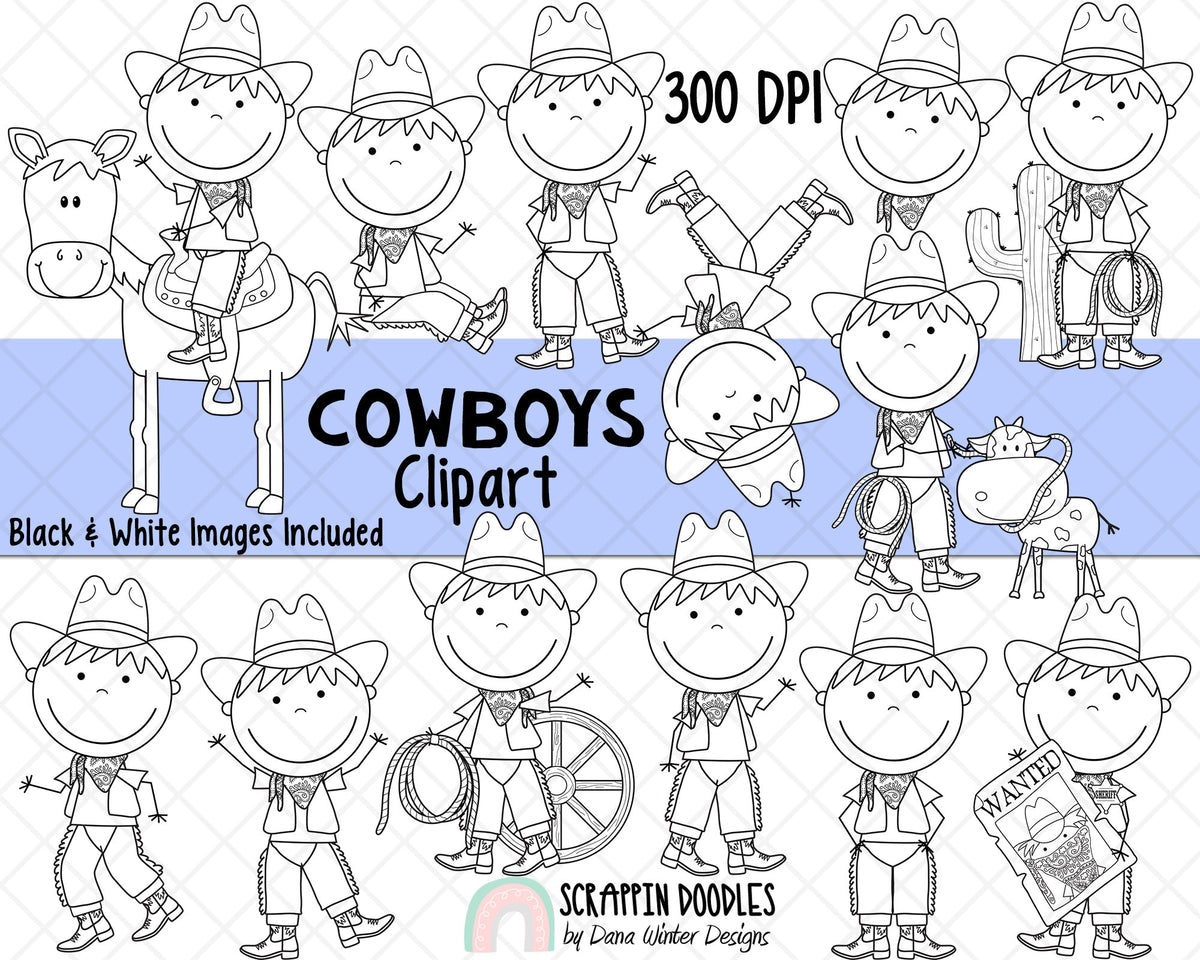 Cowboy ClipArt - Cowboys - Western ClipArt - Wild West Clipart - Southwest ClipArt - Cowboy Riding Horse ClipArt - Wanted Poster 