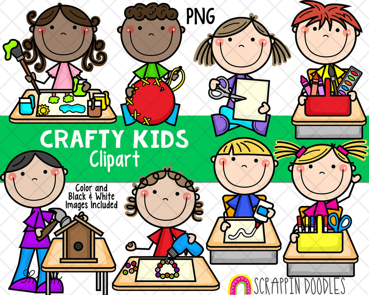 Craft Kids Clip Art - Arts and Crafts Clipart - Kids Doing Crafts Clipart - Kids Making Crafts