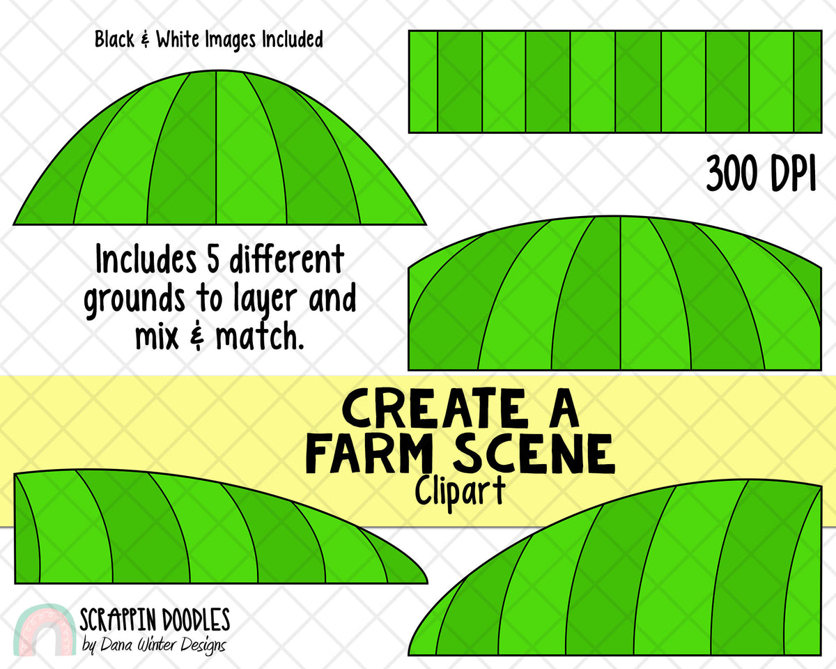 Farm ClipArt - Create A Farm Scene Clipart - Scene Creator - Farmer, Barn, Tractor, Silo, Windmill, Hay Bale - Landscape ClipArt