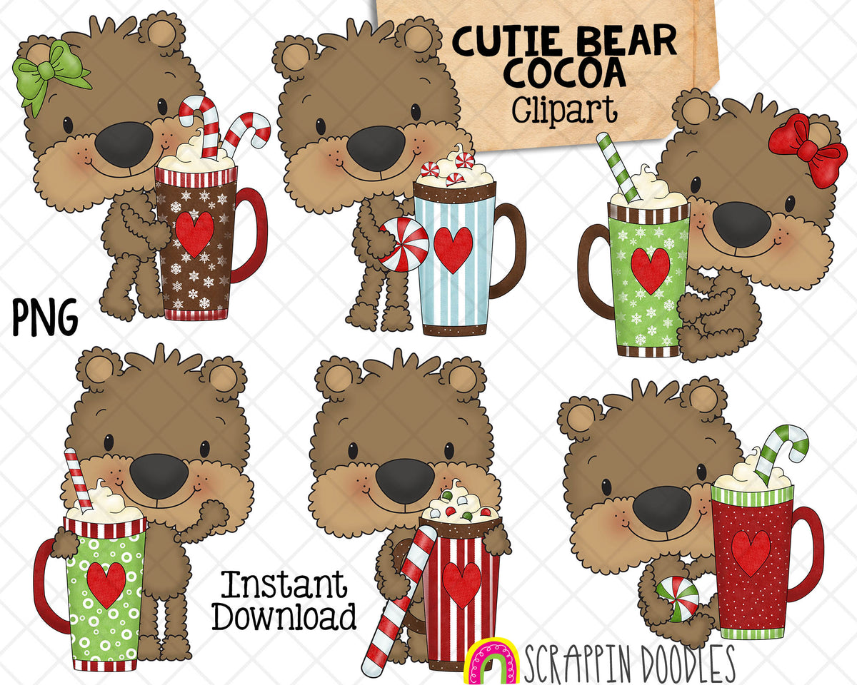 Cutie Bear ClipArt Bundle - Brown Bear Graphics - Commercial Use PNG