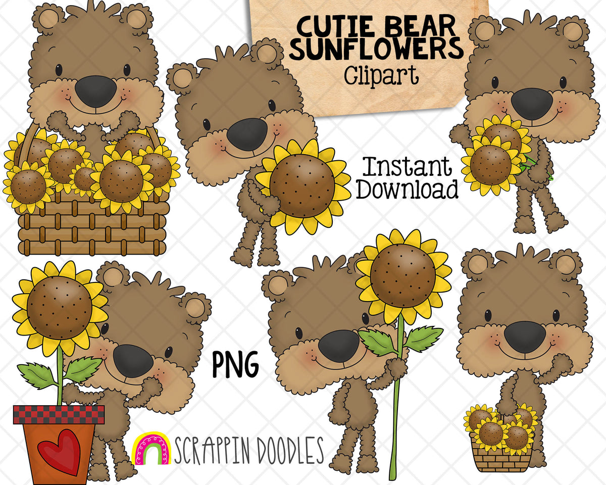 Cutie Bear ClipArt Bundle - Brown Bear Graphics - Commercial Use PNG