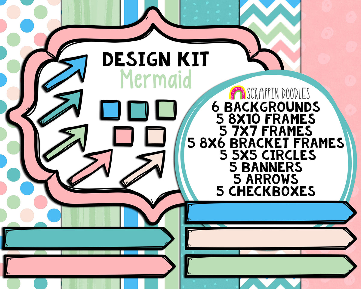 Mermaid Design Kit - Cover Page Templates - Digital Planner Backgrounds - Planners Frames and Borders - Customizable Binder Covers