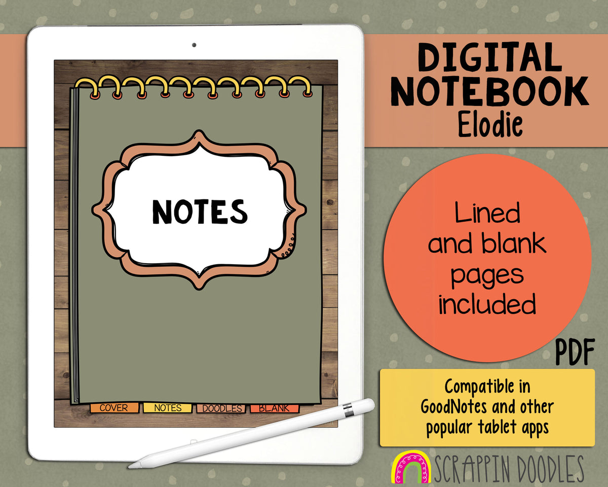 Digital Planner - Elodie Digital Notebook - iPad Planner - Hyperlinked Planner - Goodnotes Planner - Doodle Notebook