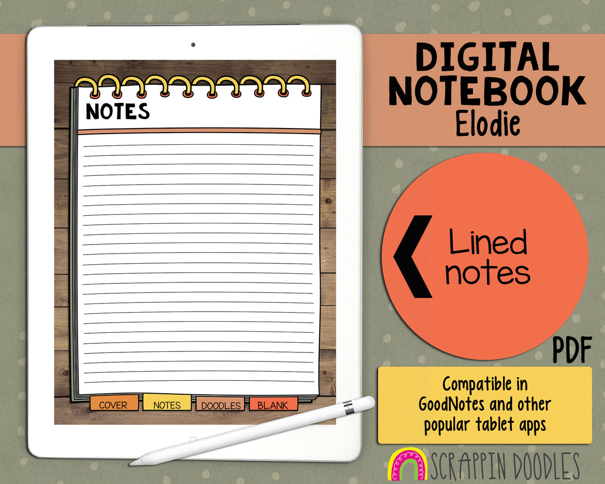 Digital Planner - Elodie Digital Notebook - iPad Planner - Hyperlinked Planner - Goodnotes Planner - Doodle Notebook