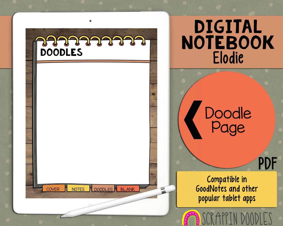 Digital Planner - Elodie Digital Notebook - iPad Planner - Hyperlinked Planner - Goodnotes Planner - Doodle Notebook