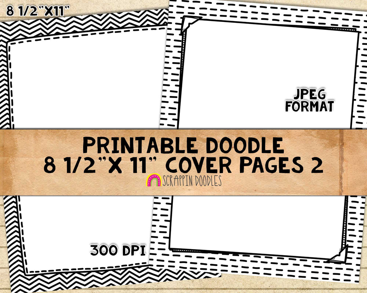 Doodle Cover Pages - Hand Doodled 8 1/2" x 11" Ready to Print Black & White Binder Covers - Printable