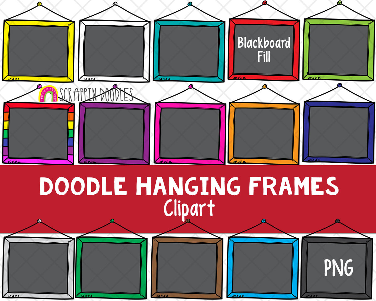 Doodle Hanging Frames ClipArt - Hand Drawn Hanging Frames - Rainbow Frames - Hand Drawn PNG Frames - Bullet Journal Borders