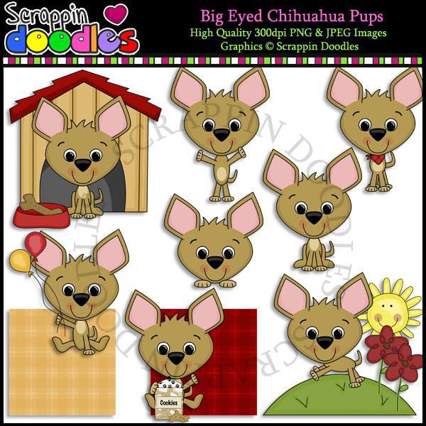 Big Eyed Chihuahua Pups - Cute Puppy Dog Clip Art