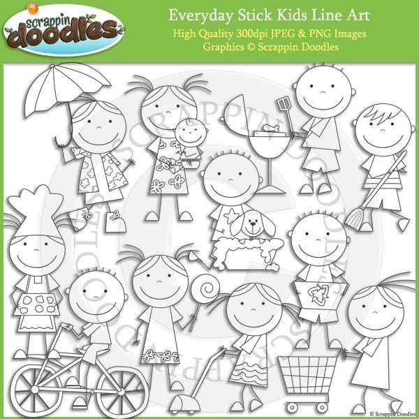 Everyday Stick Kids Clip Art