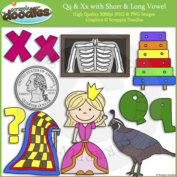 Qq & Xx Short and Long Vowel Clip Art and Line Art