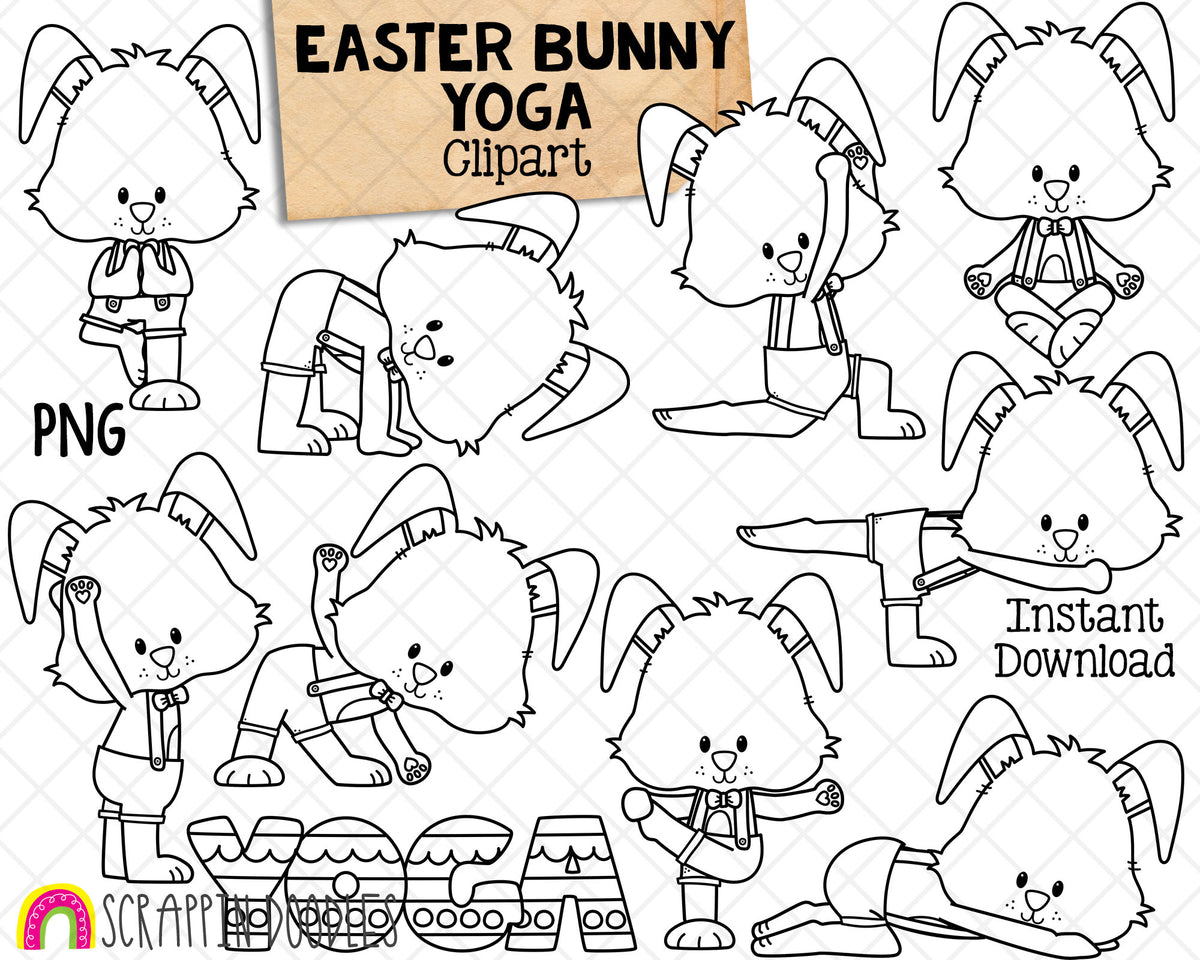 Easter Bunny Yoga Clip Art - Easter Stretching Clipart - Yoga Poses - Commercial Use PNG Sublimation