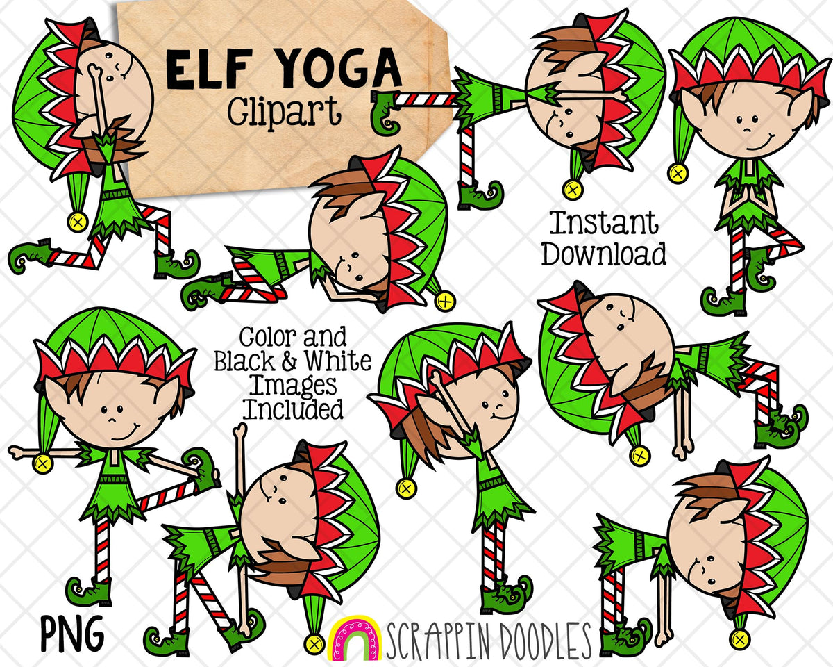 Yoga Elf Clip Art - Christmas Stretching Clipart - Yoga Elves Poses - Commercial Use PNG Sublimation