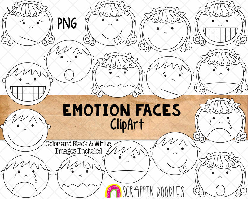 Emotion Faces ClipArt - Faces Showing Emotion - Emotions - Facial Expressions - Commercial Use PNG