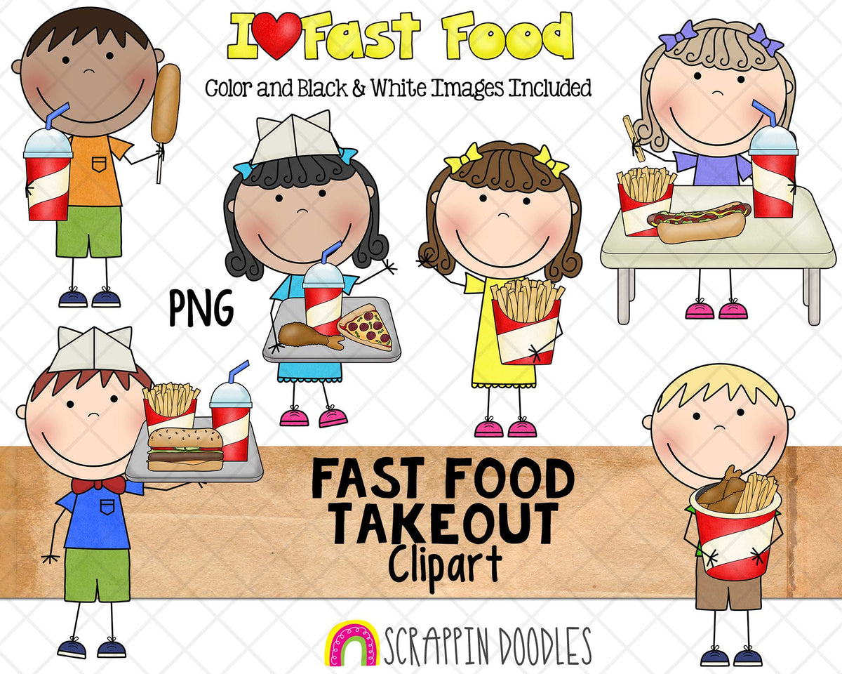 Fast Food Takeout ClipArt - Fast Food Restaurant Server - Eating Fast Food - Commercial Use PNG