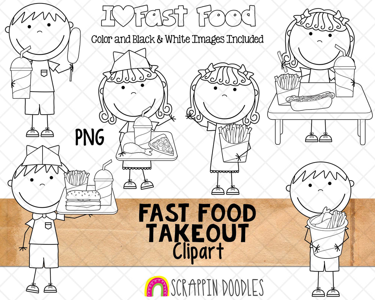 Fast Food Takeout ClipArt - Fast Food Restaurant Server - Eating Fast Food - Commercial Use PNG