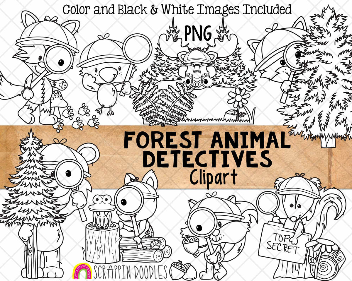 Forest Animal Detectives ClipArt - Woodland Animals - Commercial Use PNG