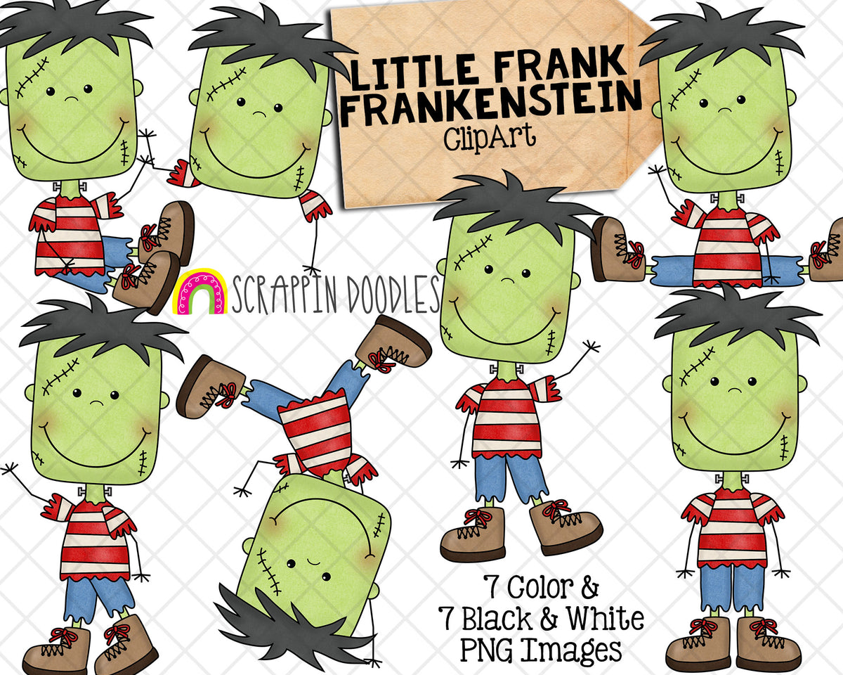 Frankenstein Clip Art - Halloween Graphics - Commercial Use PNG Sublimation Graphics - Included 14 images - 7 Color and 7 Black & White- Transparent 300 DPI PNG images - Commercial Use Allowed