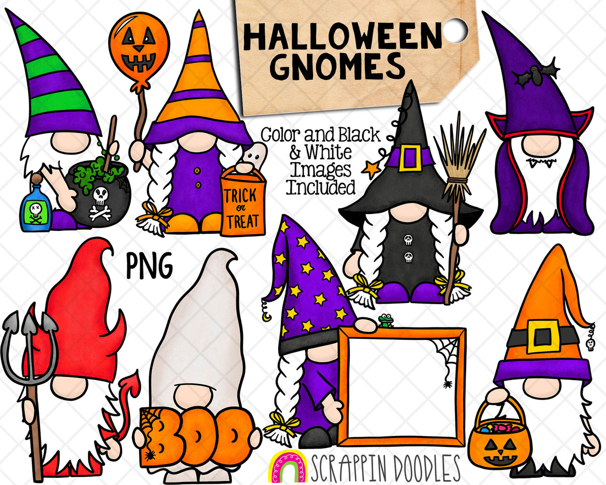 Halloween Gnome ClipArt - Gnome Sublimation PNG - Spooky Garden Gnomes - Commercial Use 