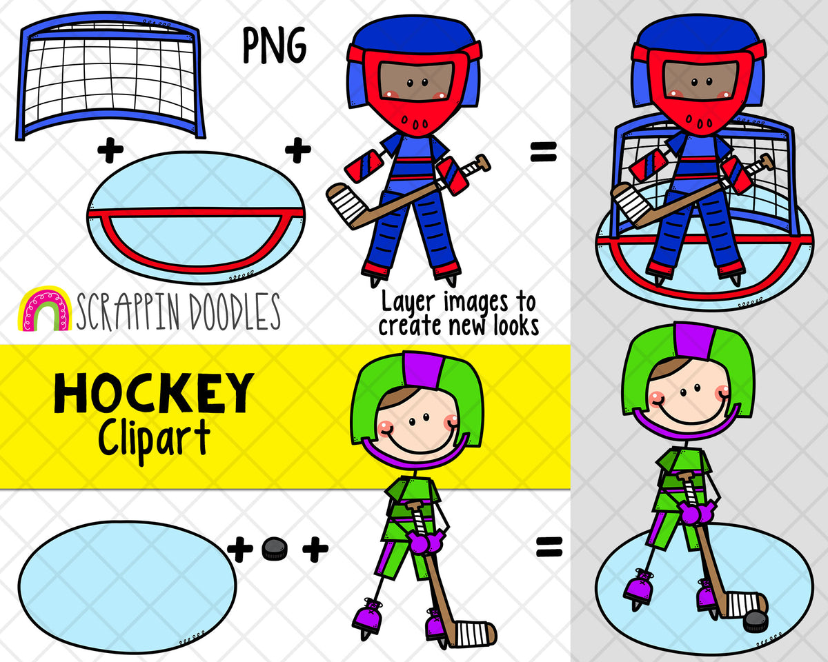 Hockey Clipart - Boys Playing Hockey Clipart - Goalie - Hockey Boys - Hockey Net 