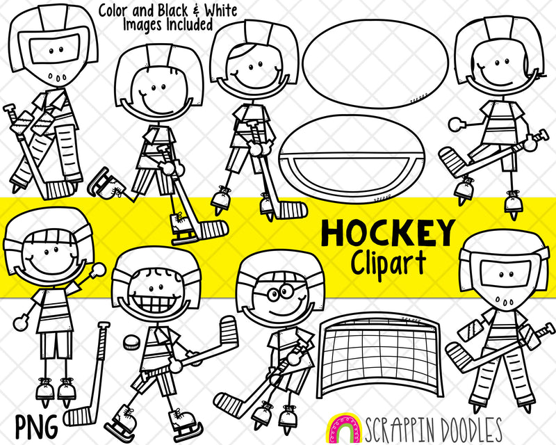 Hockey Clipart - Boys Playing Hockey Clipart - Goalie - Hockey Boys - Hockey Net 