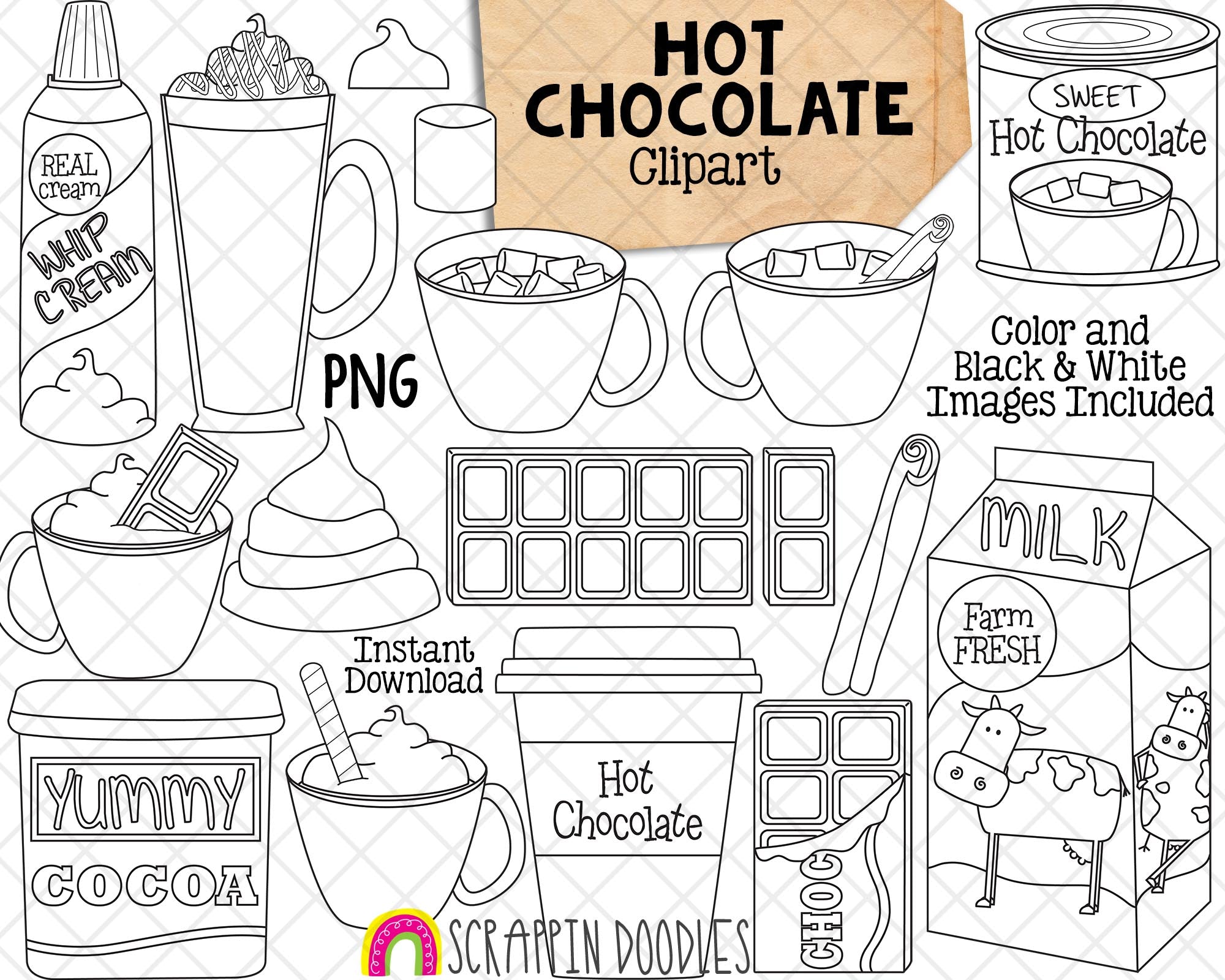 Hot Chocolate, Hot Cocoa, COMMERCIAL USE, Christmas Clipart