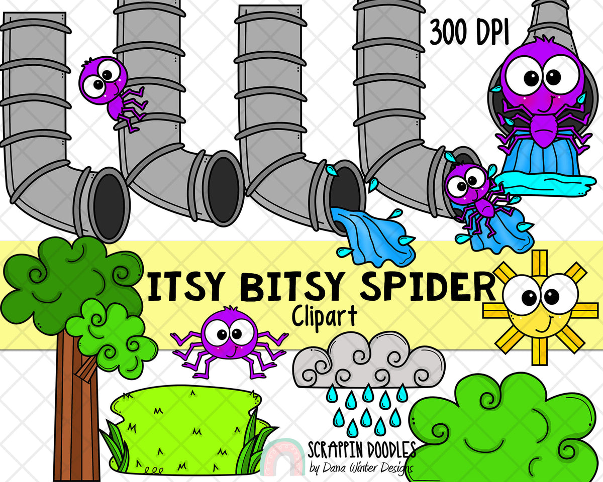 Itsy Bitsy Spider ClipArt - Nursery Rhyme ClipArt - Kids Story ClipArt - Fairy Tale Graphics - Children's Stories - Story time