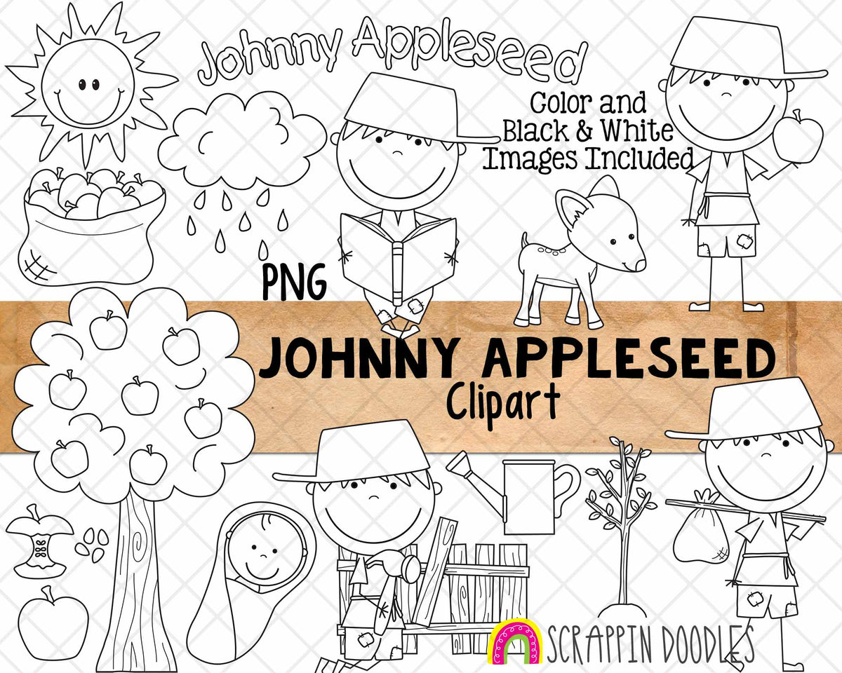 Johnny Appleseed ClipArt - Nursery Rhyme - Fairy Tale Graphics - Children's Stories ClipArt - Story time - Commercial Use PNG