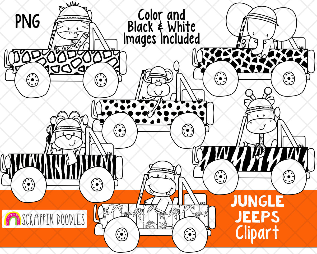 Jungle Animal ClipArt - Jungle Jeeps Clip Art - Safari Animal Clipart - Off Road Jeeps