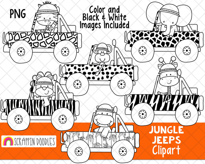 Jungle Animal ClipArt - Jungle Jeeps Clip Art - Safari Animal Clipart - Off Road Jeeps