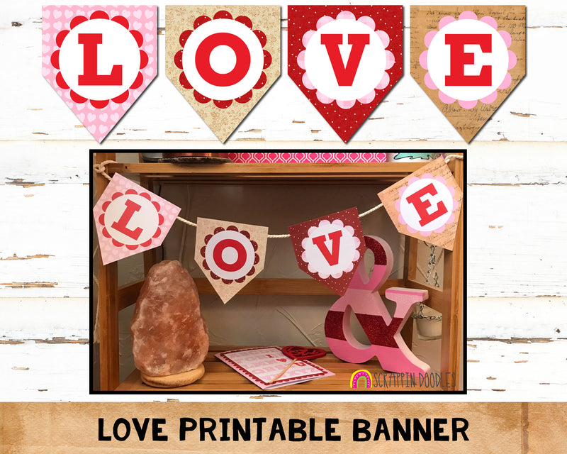 LOVE Printable Banner - Valentines Day Printable Bunting - Valentine Paper Craft