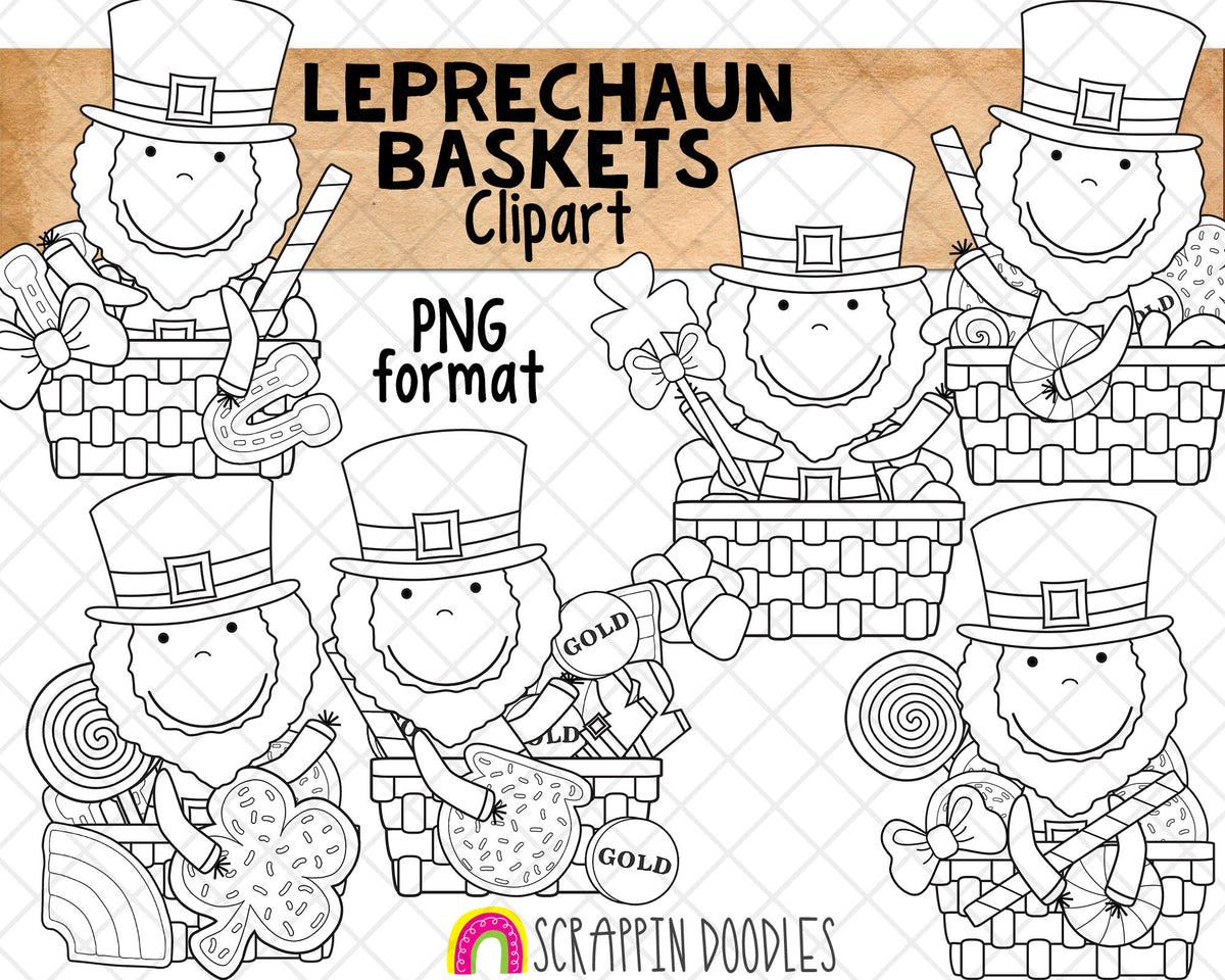 Leprechaun Baskets ClipArt - St. Patrick's Day Leprechauns - St Patrick Candy Baskets Graphics - Sublimation PNG