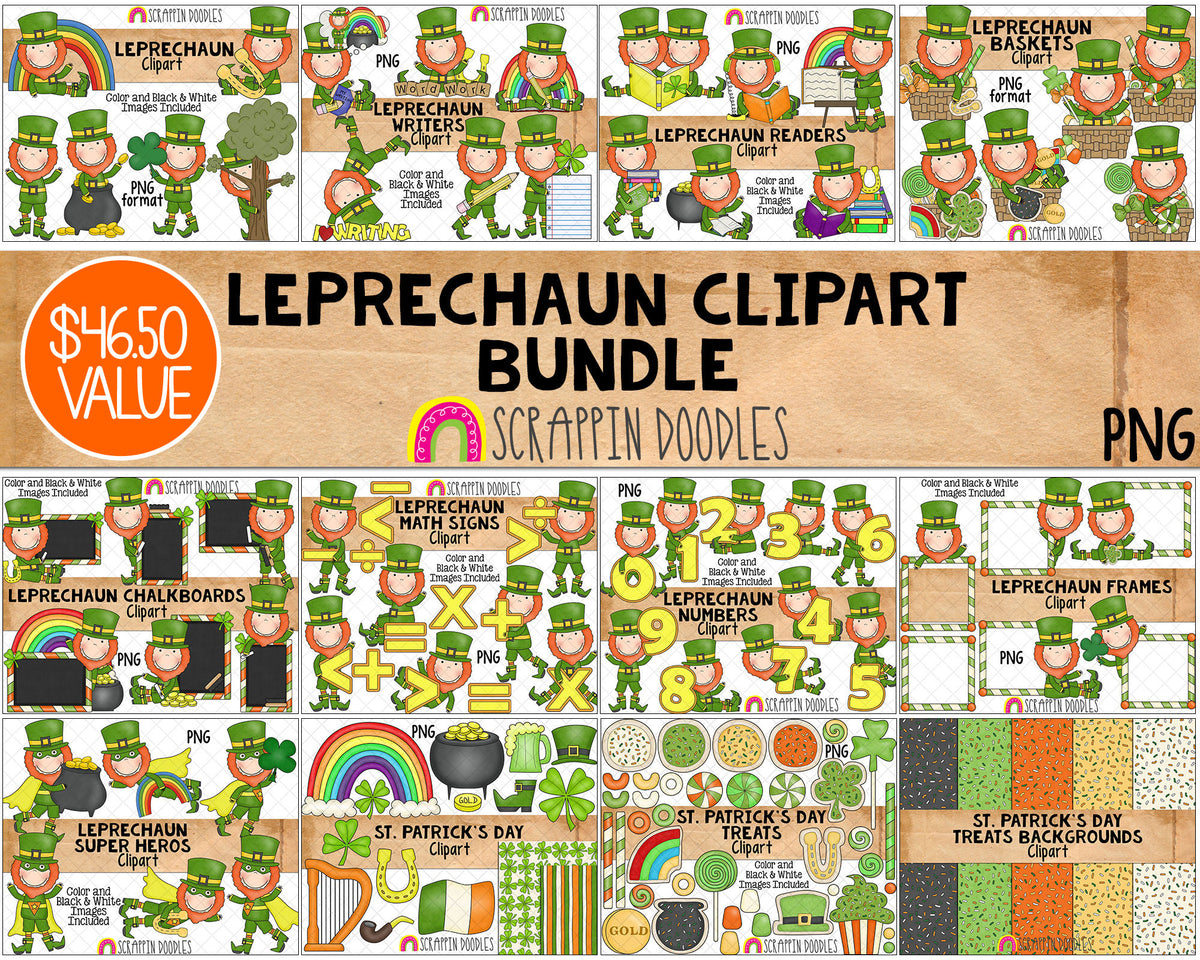 Leprechaun ClipArt Bundle - St. Patrick's Day Leprechauns - Sublimation PNG