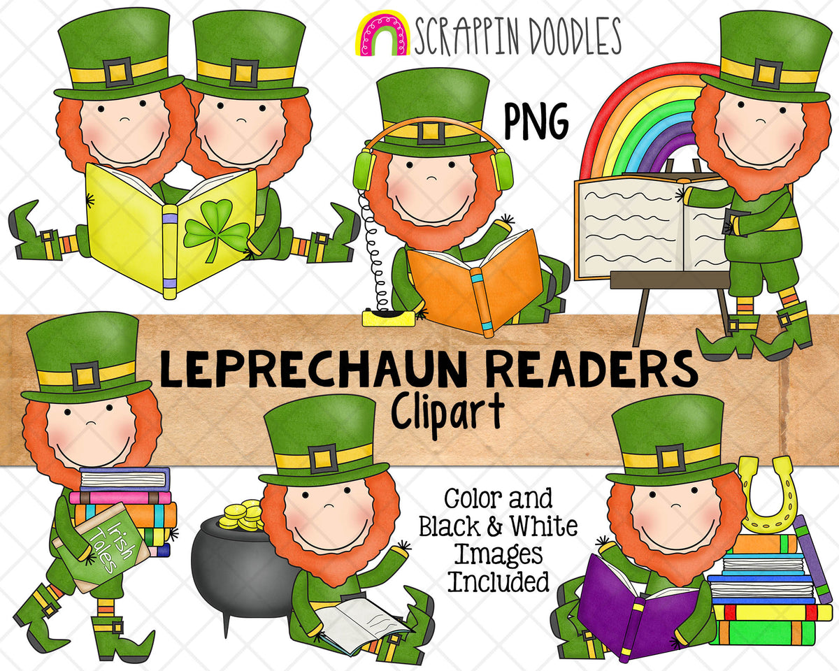 Leprechaun Reading ClipArt - St. Patrick's Day Book Leprechauns - Irish Leprechauns Graphics - Sublimation PNG