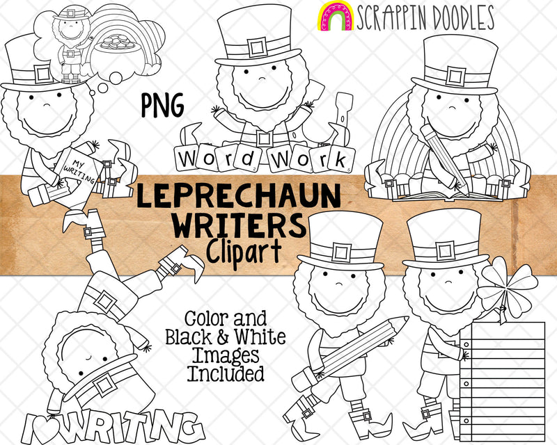 Leprechaun Writing ClipArt - St. Patrick's Day Leprechauns - Irish Leprechauns Graphics - Sublimation PNG