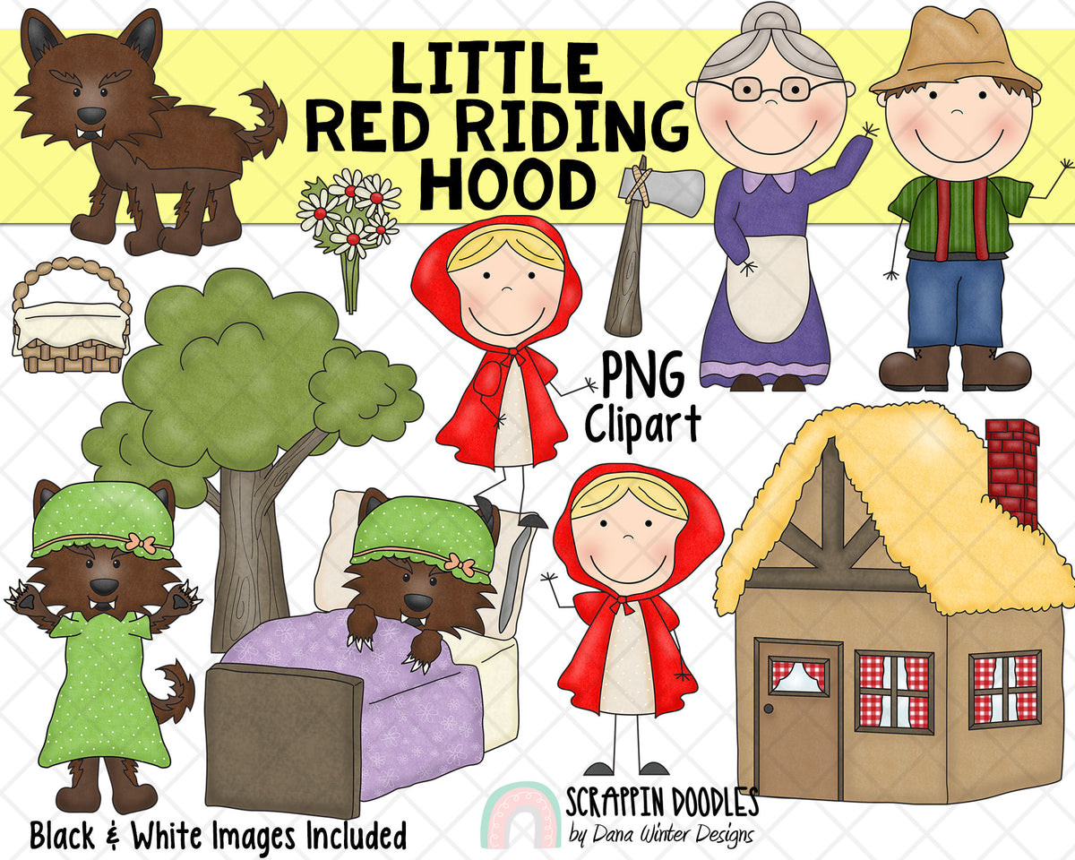 Little Red Riding Hood Clipart - Kids Story Clip Art - Nursery Rhyme - Fairy Tale Graphics - Big Bad Wolf - Children's Stories - Story time