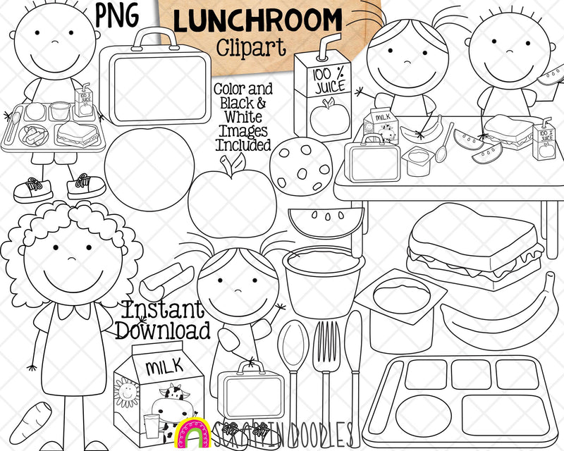 School Lunch ClipArt - Cafeteria Lunchroom Food Graphics - Classroom Eating Snacks - Commercial Use PNG